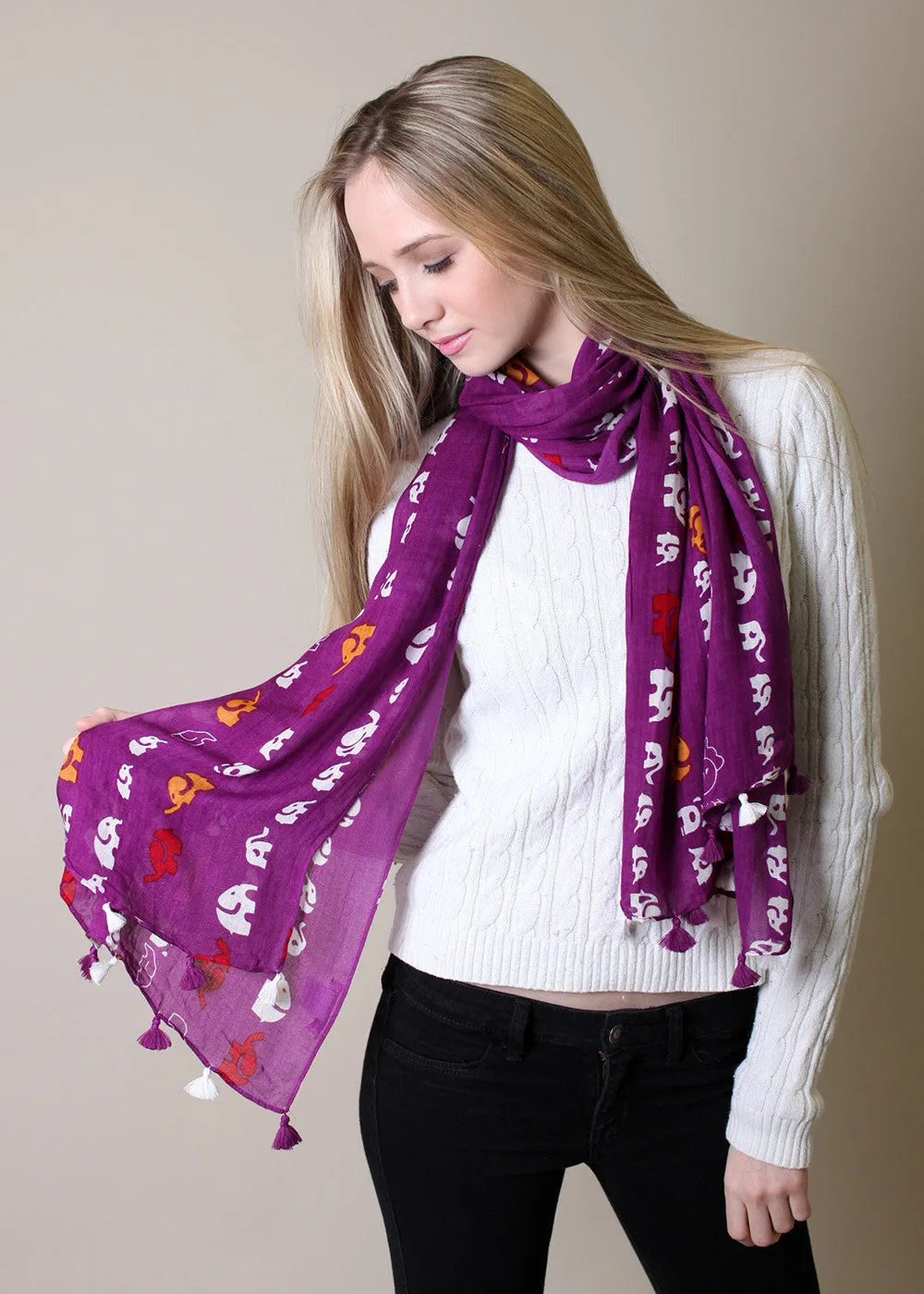 Abigail Elephant Scarf with Tassels (2 Colors)