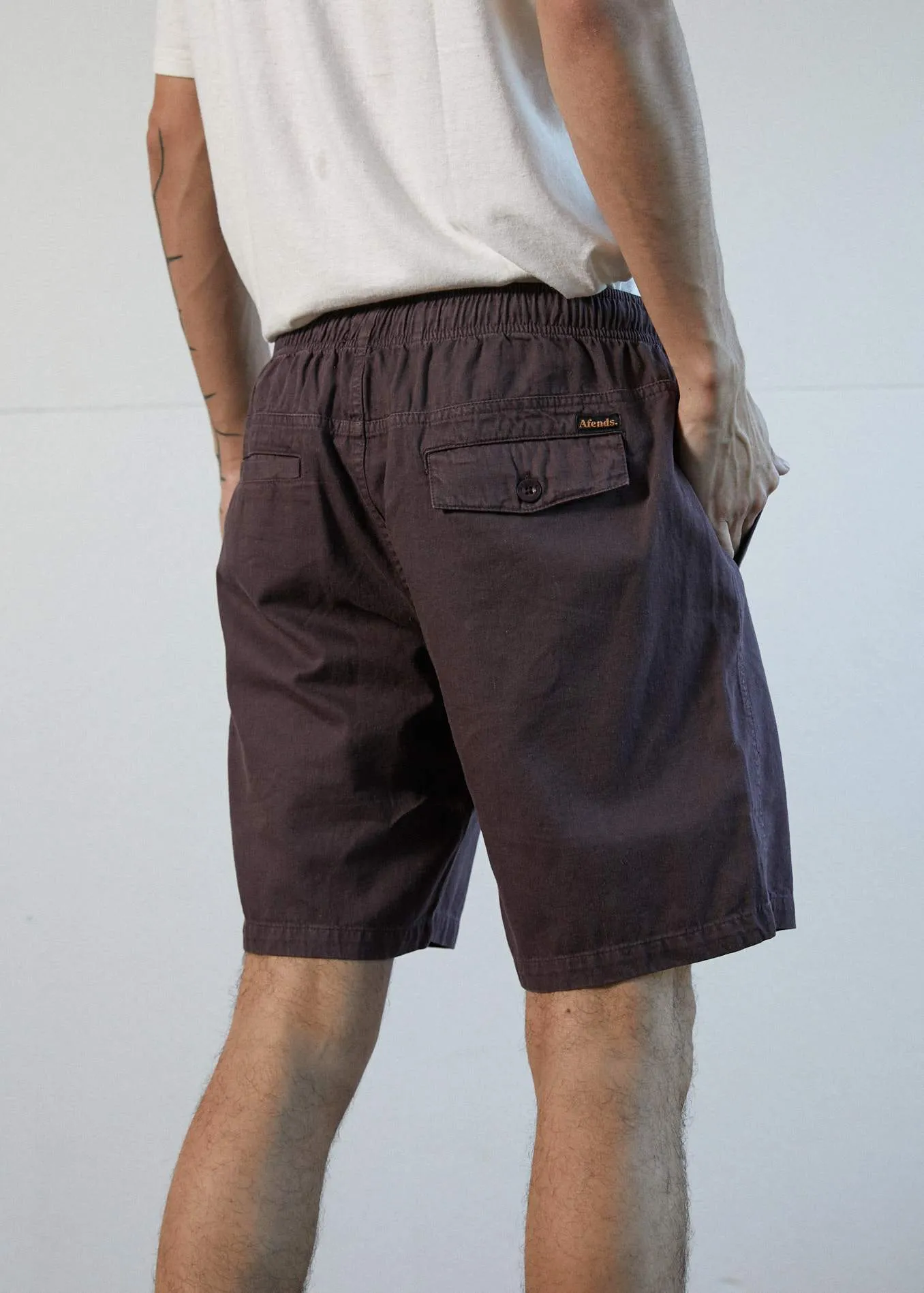 Afends Mens Hemp Dendys - Elastic Waist Walkshort - Mulberry