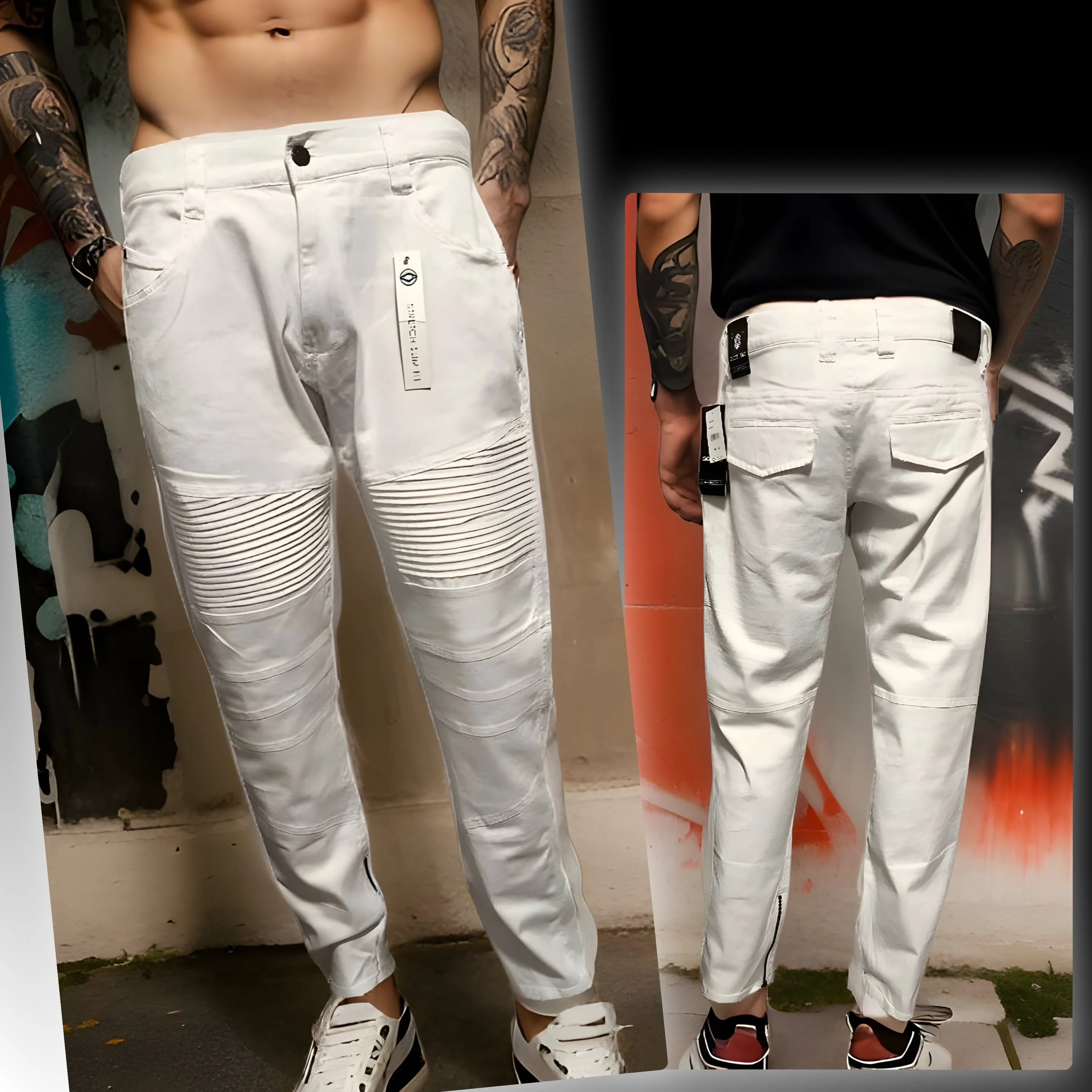 ^AKADEMIKS^ (WHITE) ~SLIM STRETCH~ RIBBED DENIM (34” X 32”)