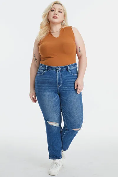 BAYEAS Full Size High Waist Distressed Washed Cropped Mom Jeans