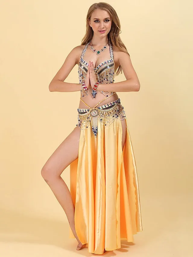 Belly Dance Dress Crystals / Rhinestones Paillette Women's Training Performance Sleeveless Dropped Polyester