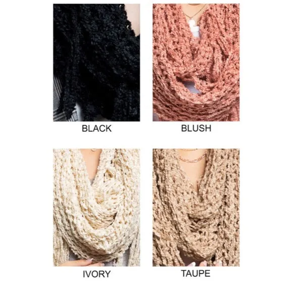 Blush Pink Net Boucle Yarn Fringe Winter Fall Casual Women's Scarf