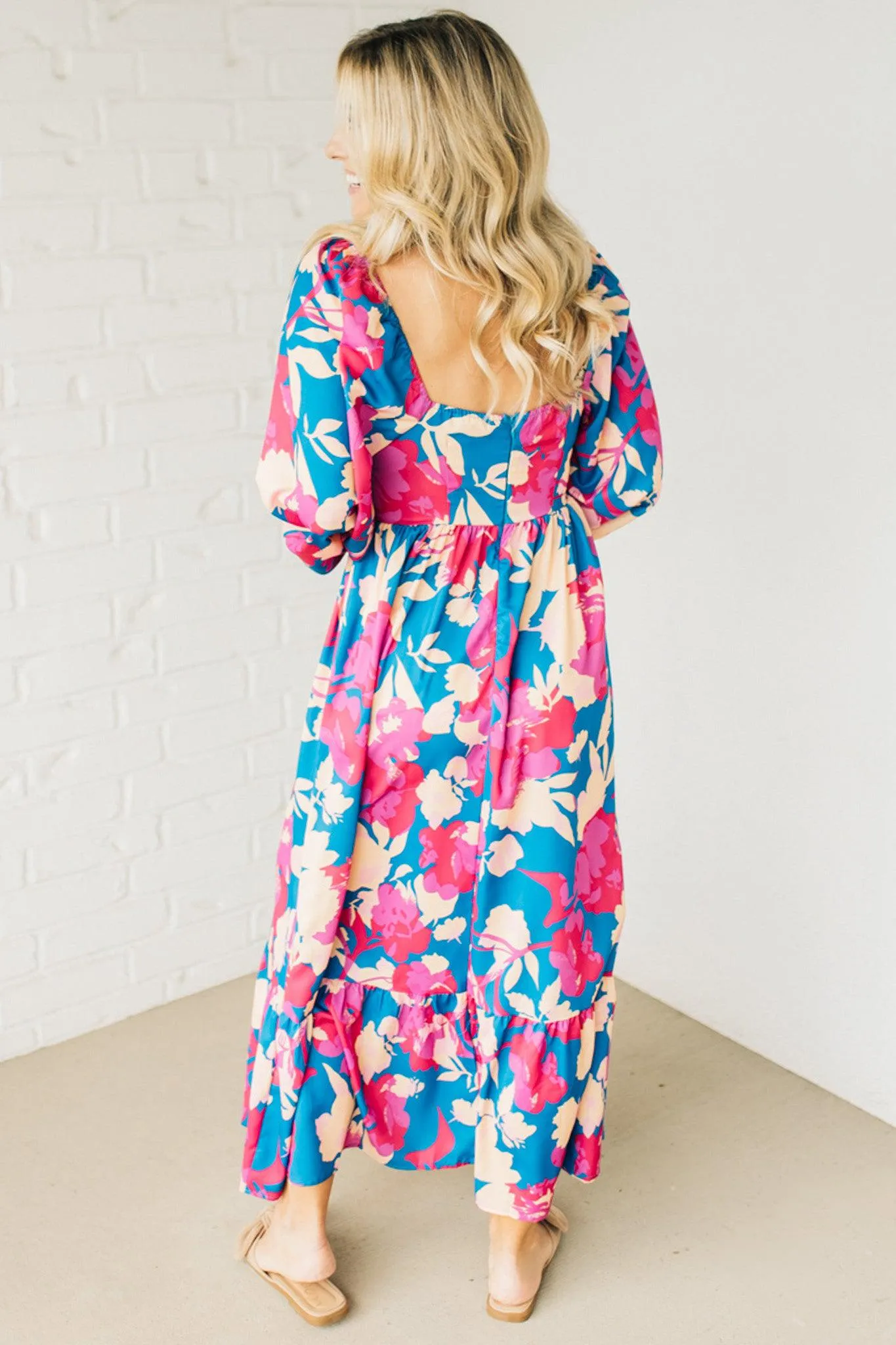 Bold Dahlia Square Neck Dress