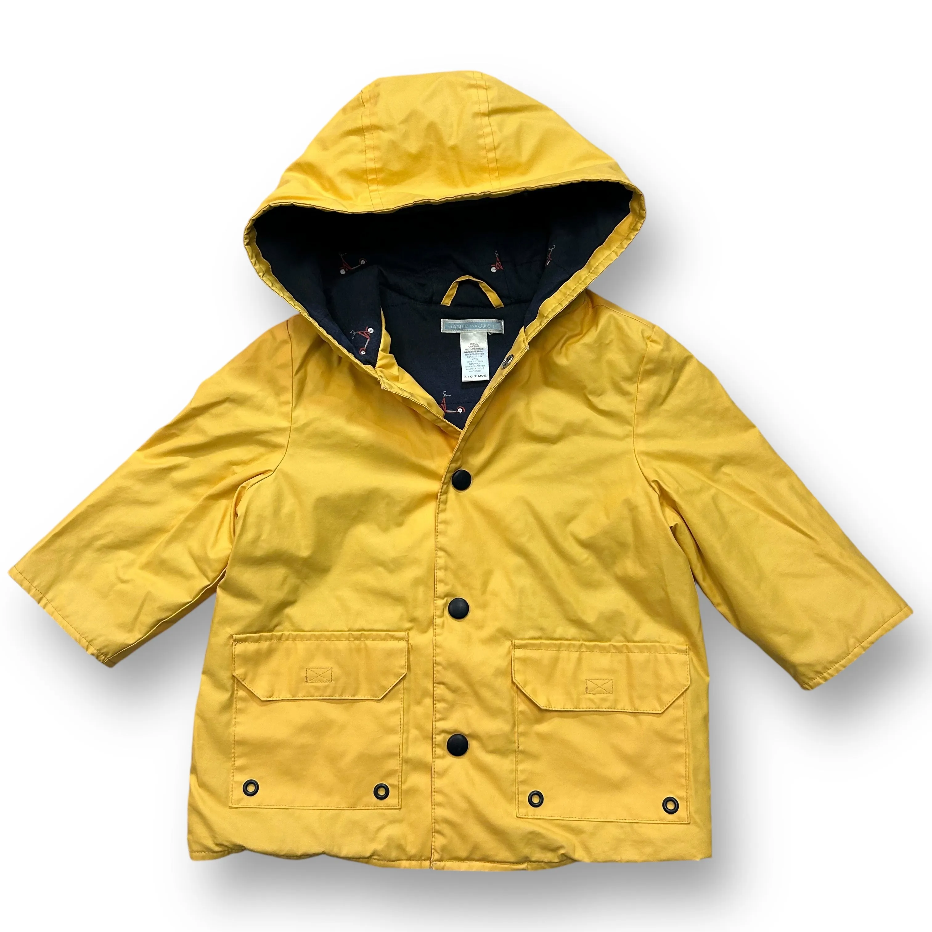 Boys Janie and Jack Size 6-12 Months Yellow Quilted Lining Rain Jacket