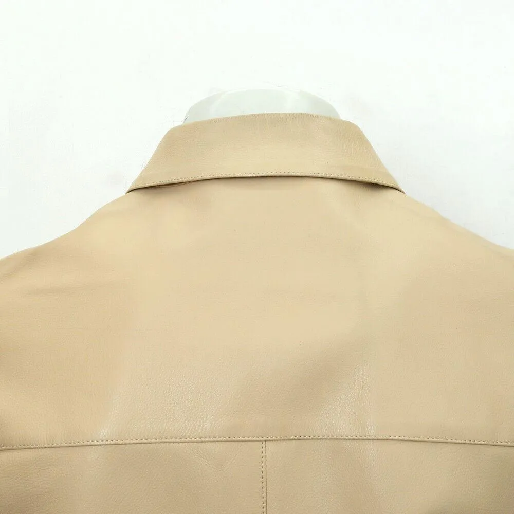 Calfskin Leather Zip Up Jacket in Peach Tone