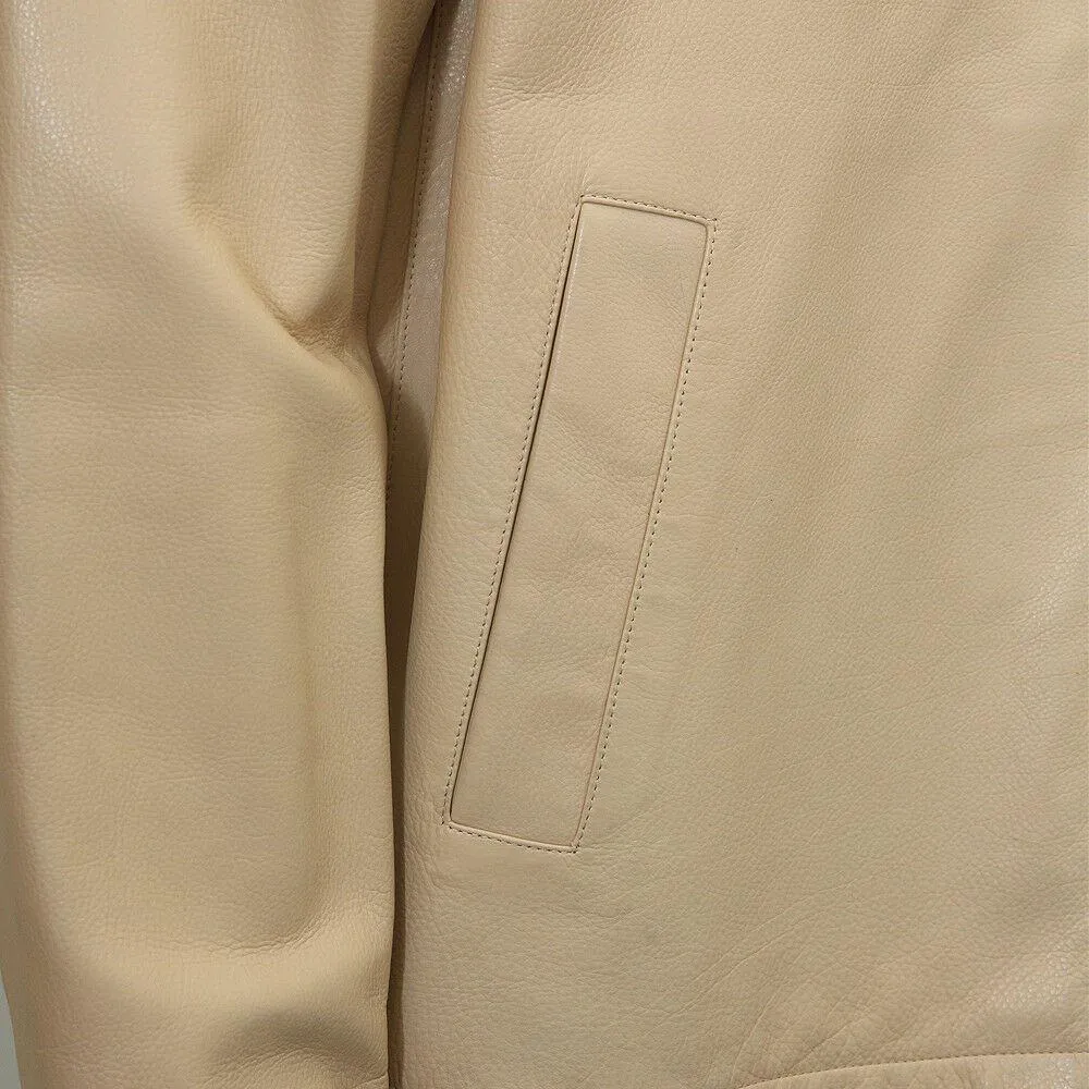 Calfskin Leather Zip Up Jacket in Peach Tone