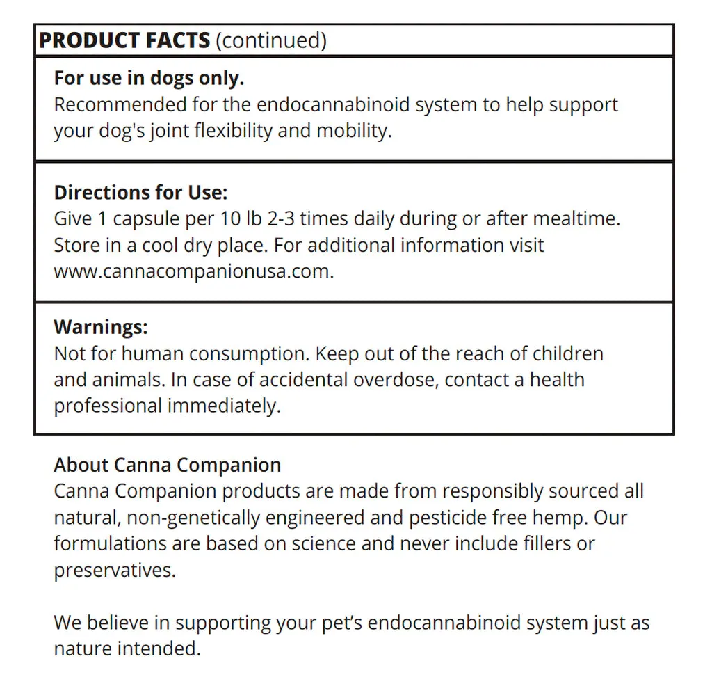 Canna Companion™ Hemp Supplement for Small Dogs - Regular Strength with additional CBDs for Joint Support