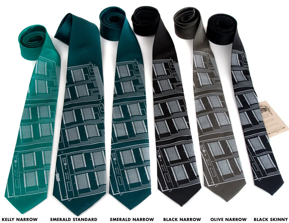 Circuit Board Necktie: "Microchip" silk tie.