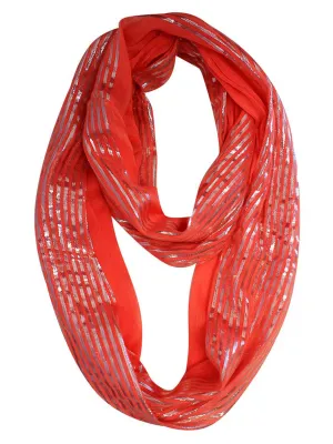 Coral Spring Scarf With Metallic Stripes