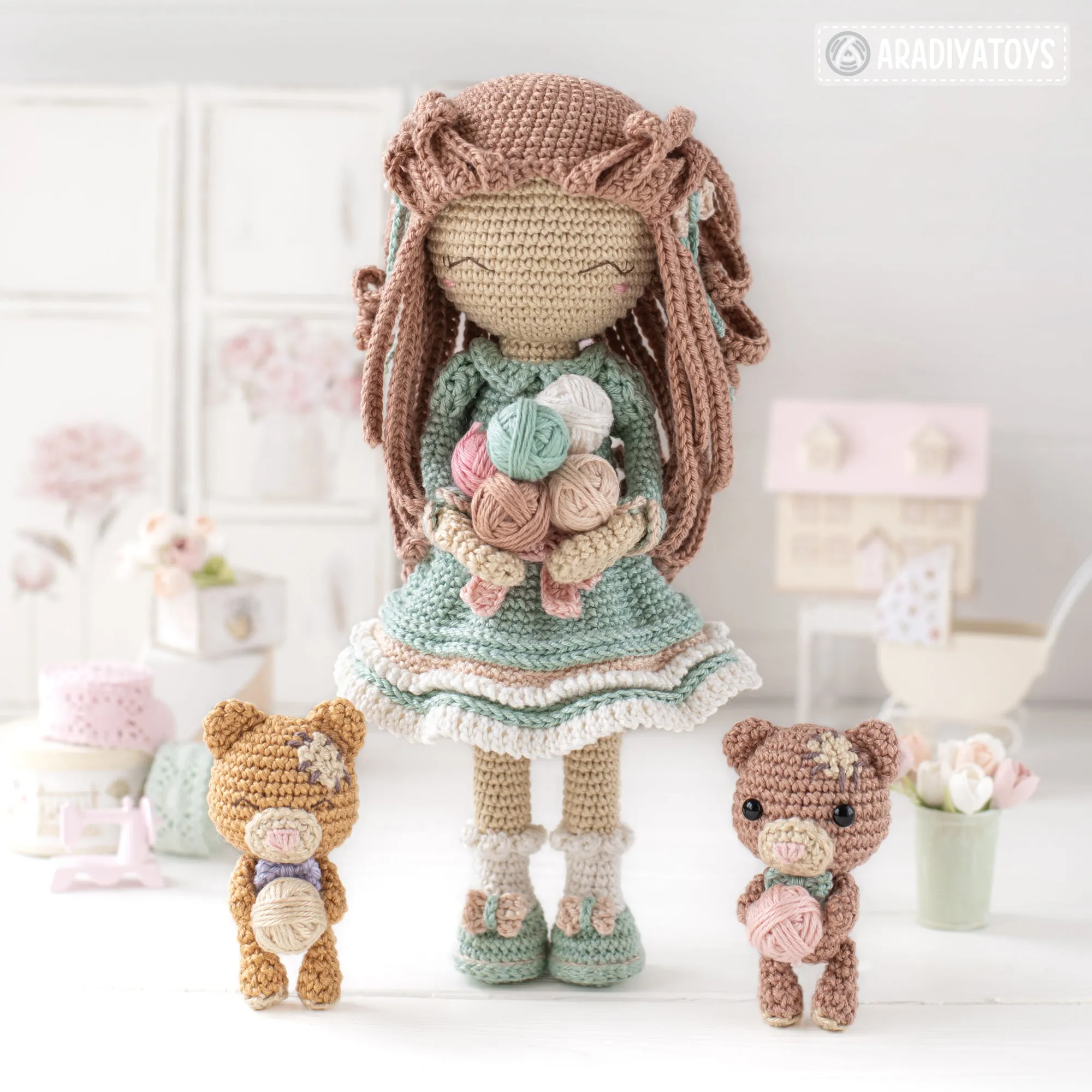 Crochet Doll Pattern Amigurumi Doll SHELLY tutorial dress PDF file crochet pattern for doll amigurumi digital by AradiyaToys DIY Handmade