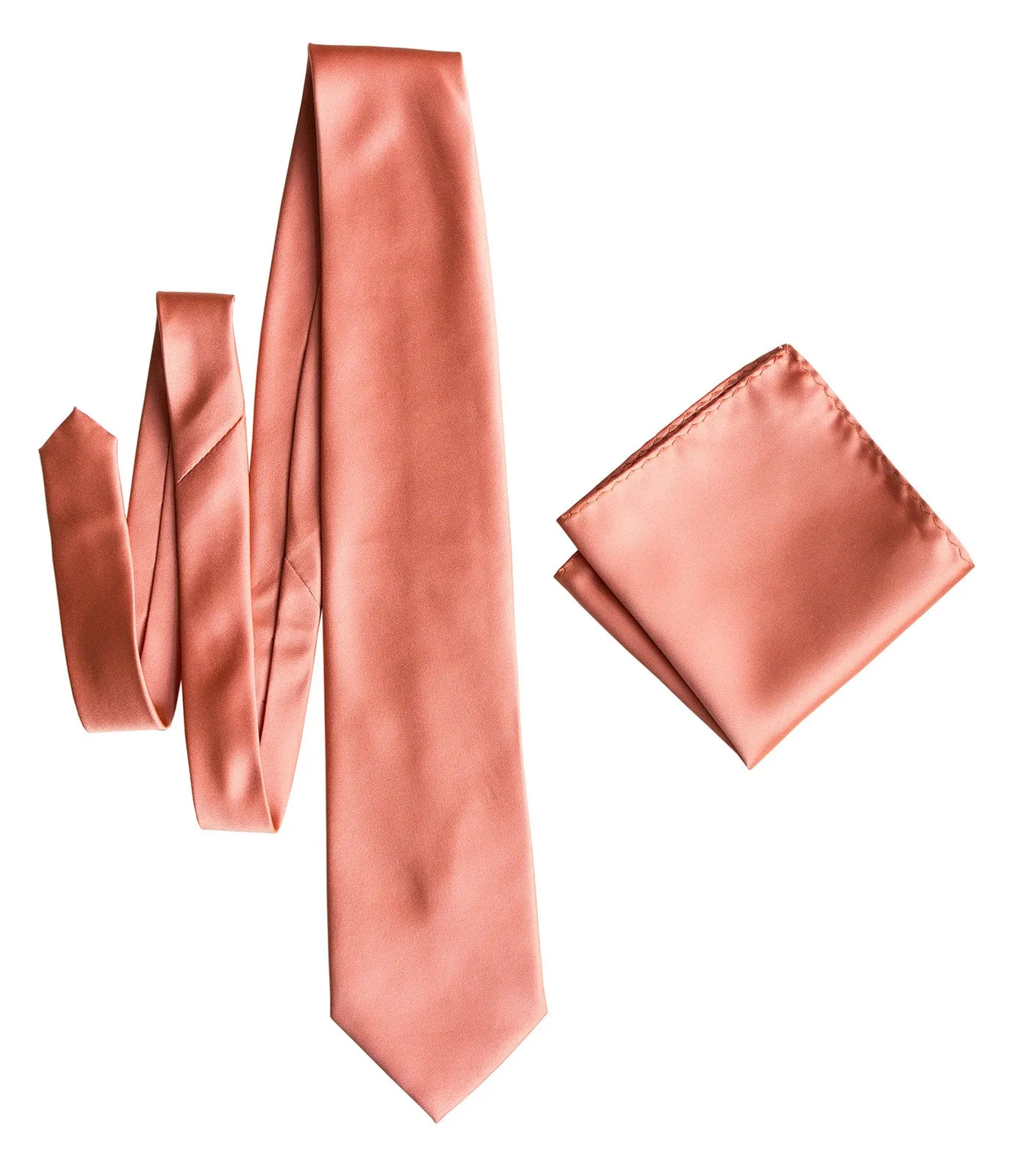 Dark Salmon Pocket Square. Medium Pink Solid Color Satin Finish, No Print