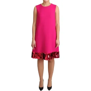 Dolce & Gabbana Elegant Fuchsia Sequined Wool Blend Shift Dress