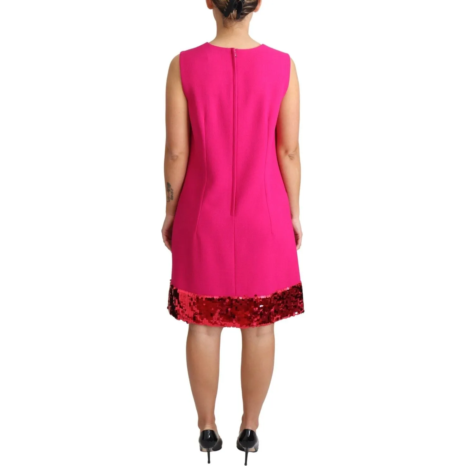 Dolce & Gabbana Elegant Fuchsia Sequined Wool Blend Shift Dress