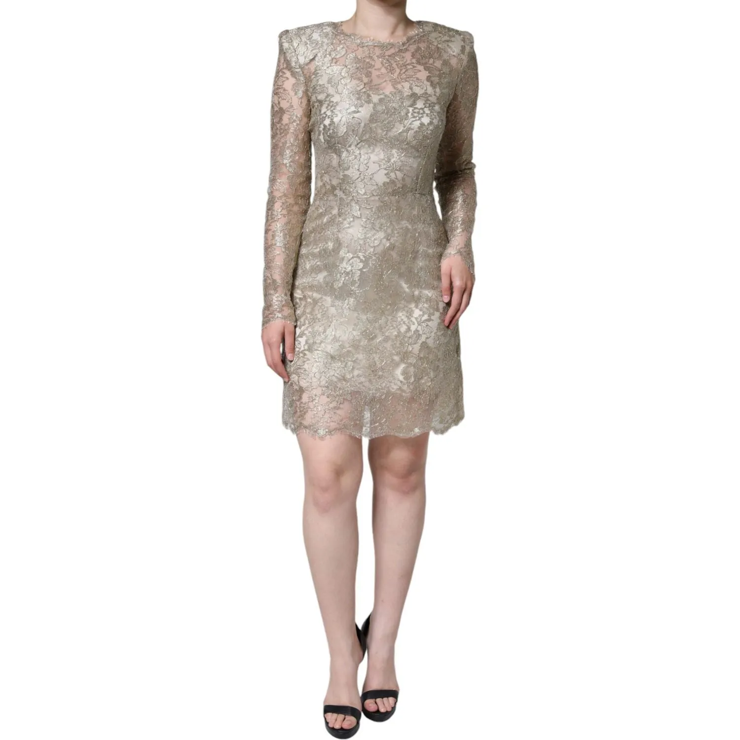 Dolce & Gabbana Gold Floral Lace A-line Sheath Mini Dress