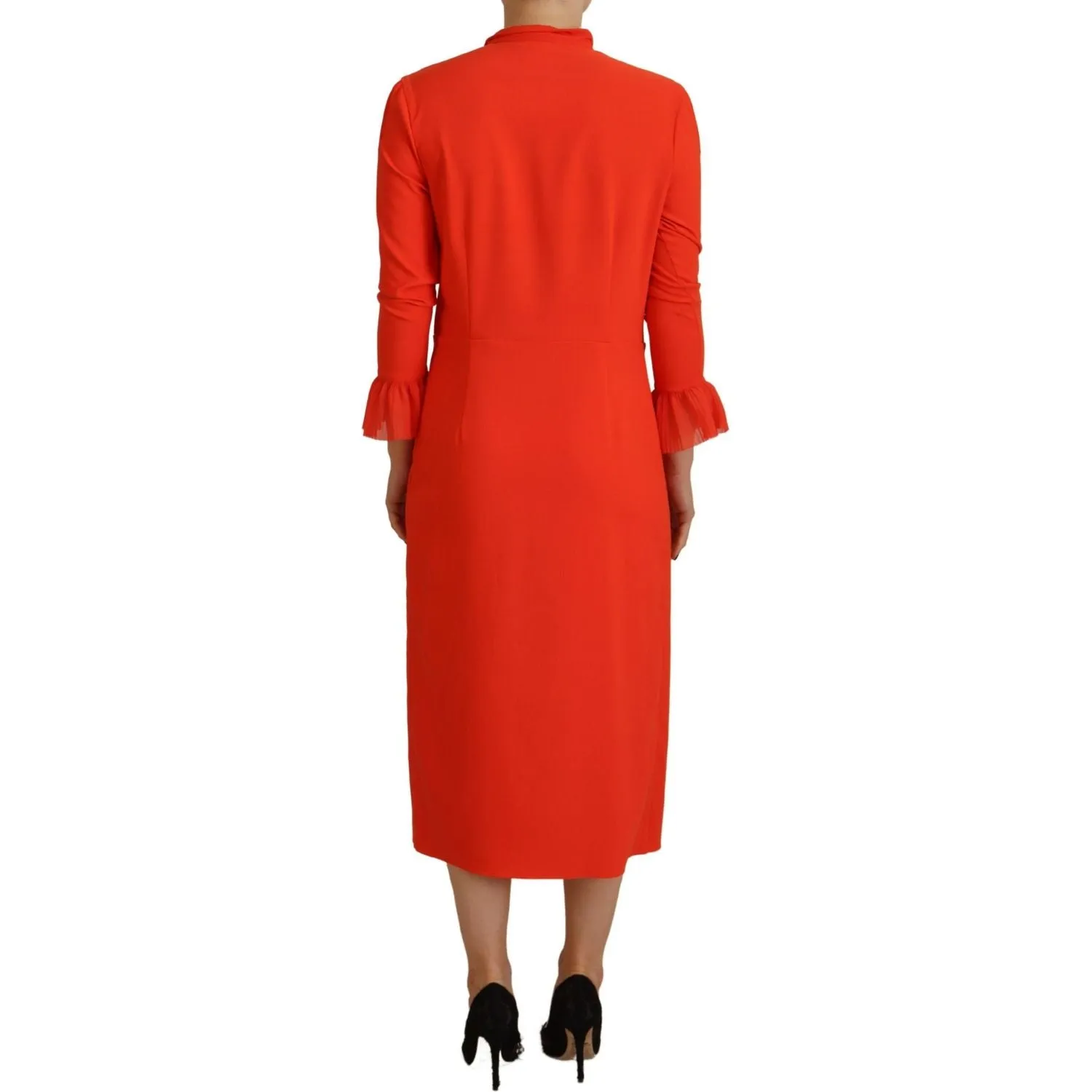 Dsquared² Red Polyester Long Sleeves Pleated Midi Dress