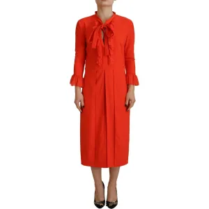 Dsquared² Red Polyester Long Sleeves Pleated Midi Dress