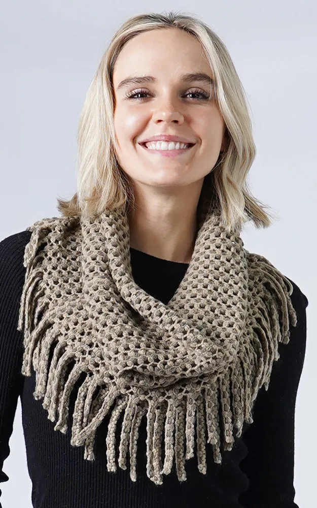 EAN7352 Two Tone Tube Knit Fringe Infinity Scarf