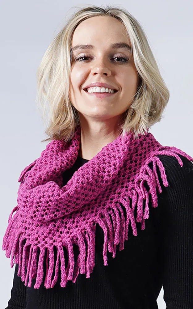 EAN7352 Two Tone Tube Knit Fringe Infinity Scarf