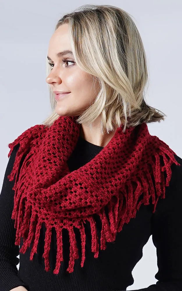 EAN7352 Two Tone Tube Knit Fringe Infinity Scarf