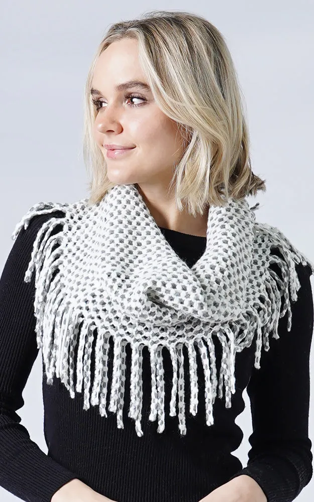 EAN7352 Two Tone Tube Knit Fringe Infinity Scarf