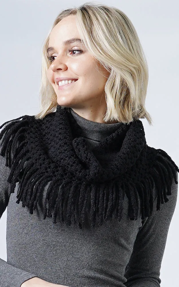 EAN7352 Two Tone Tube Knit Fringe Infinity Scarf