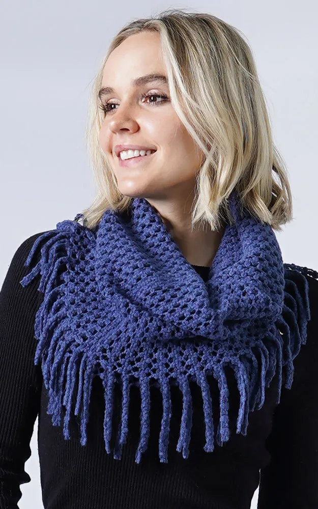 EAN7352 Two Tone Tube Knit Fringe Infinity Scarf