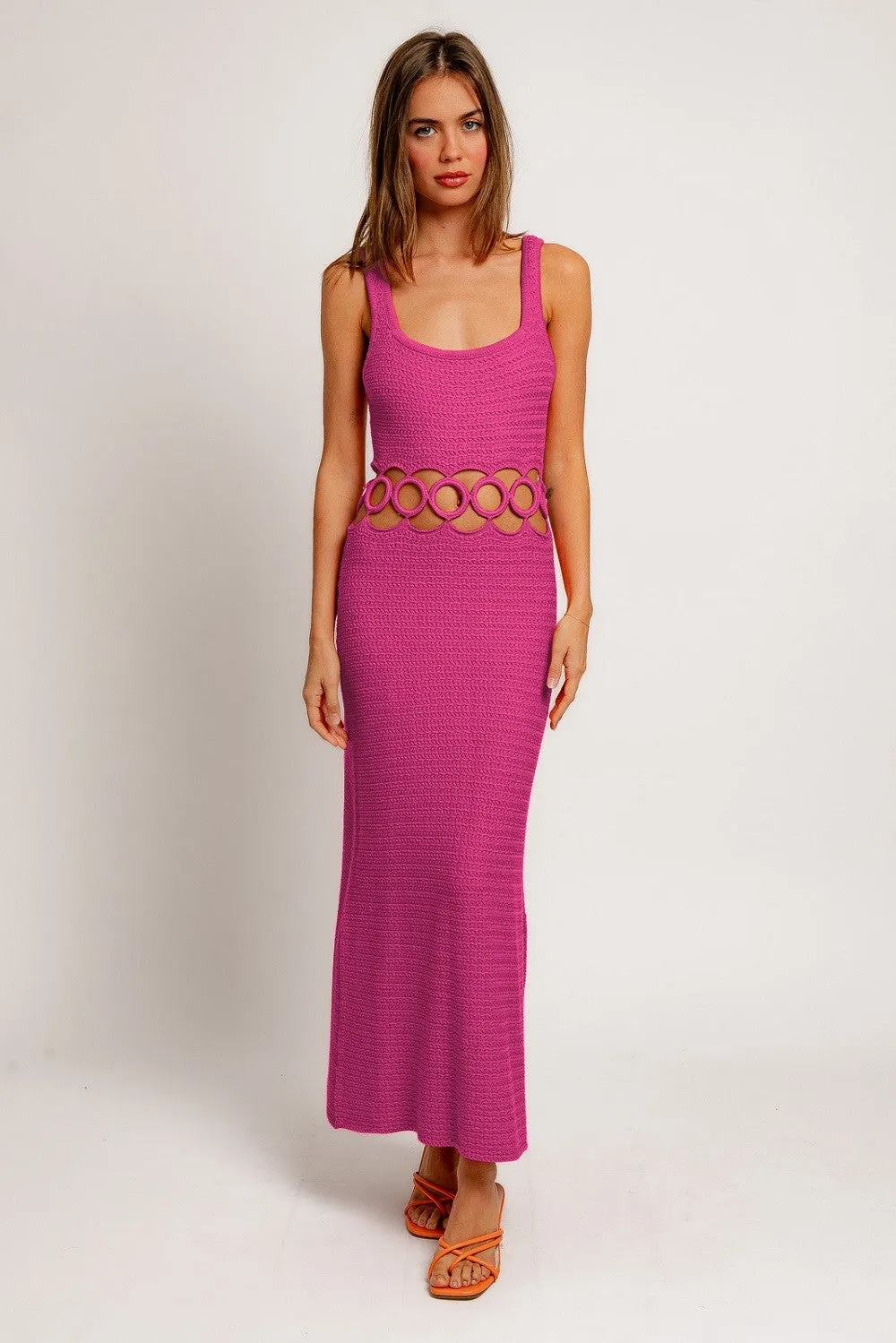 Evie Crochet Midriff Cutout Dress, Magenta