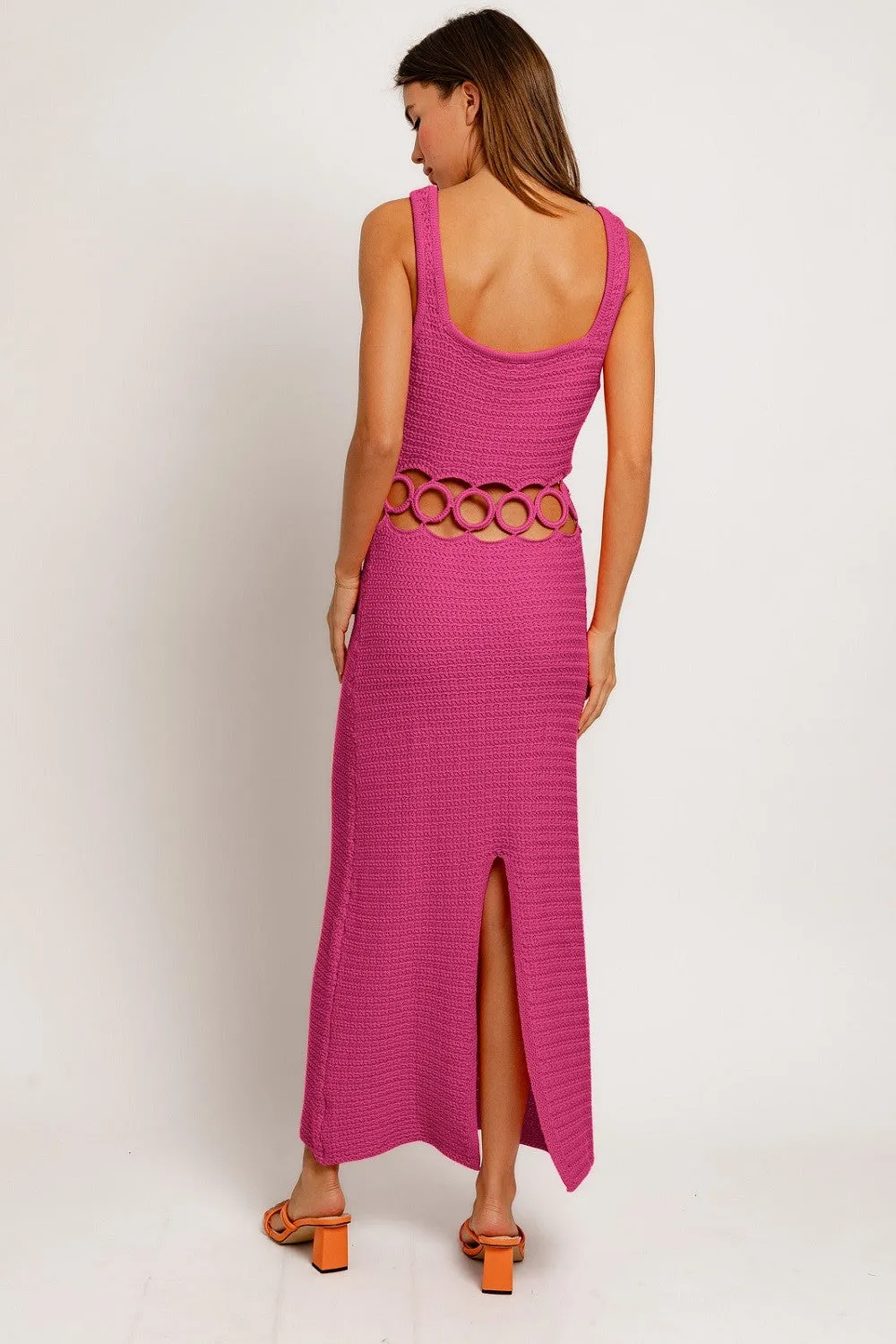 Evie Crochet Midriff Cutout Dress, Magenta