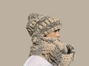 Faux-Fur Hand Knit Hat&Scarf Set