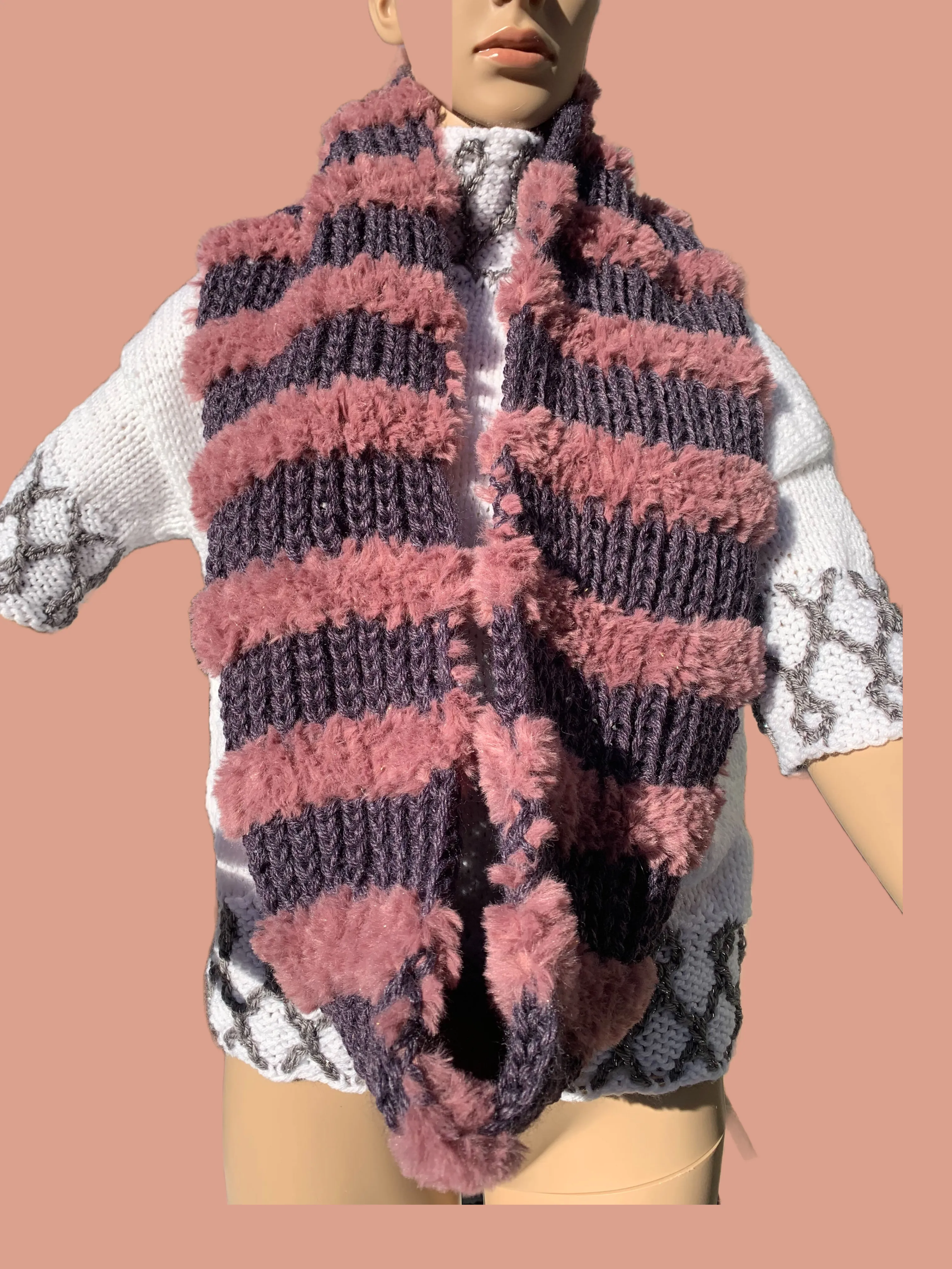 Faux-Fur Hand Knit Hat&Scarf Set