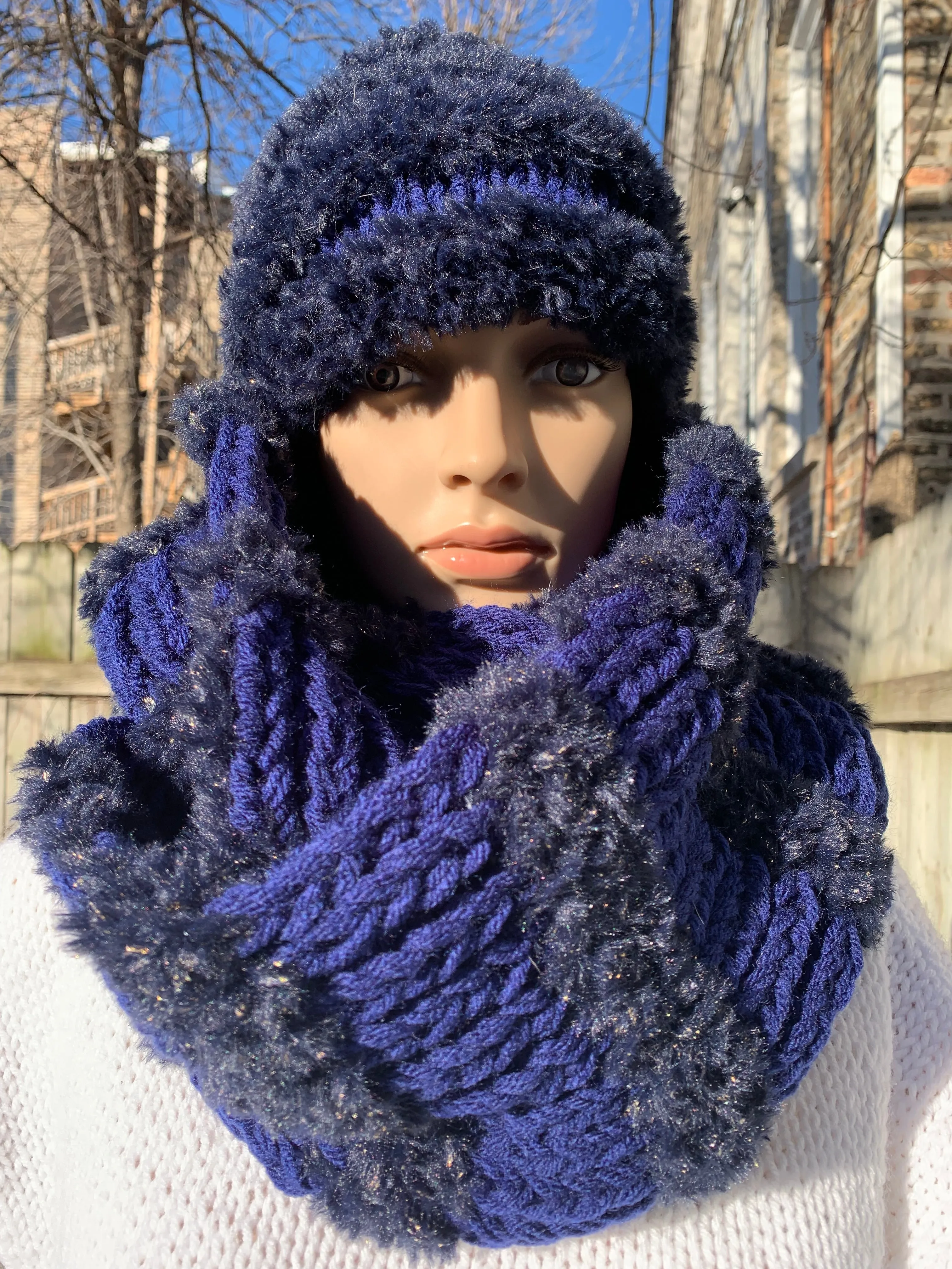 Faux-Fur Hand Knit Hat&Scarf Set