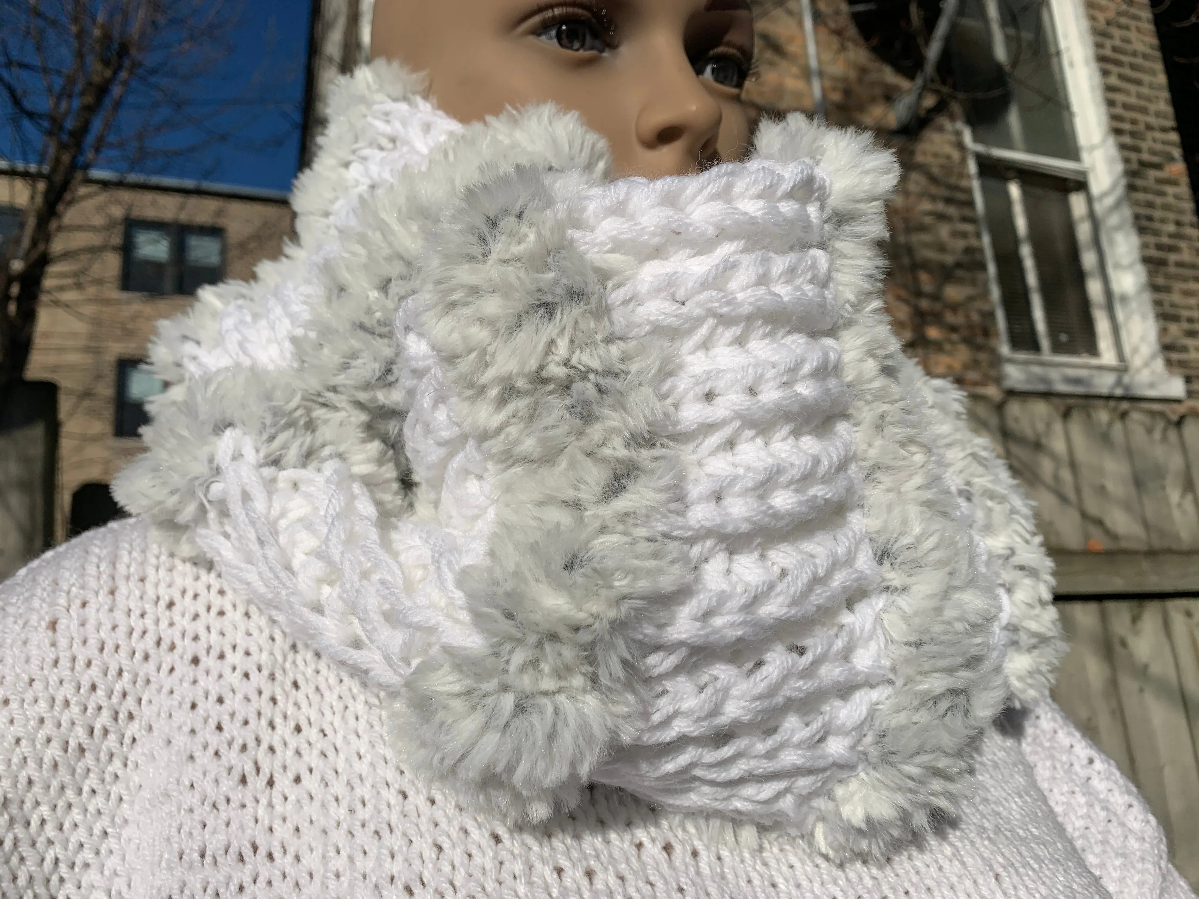 Faux-Fur Hand Knit Hat&Scarf Set