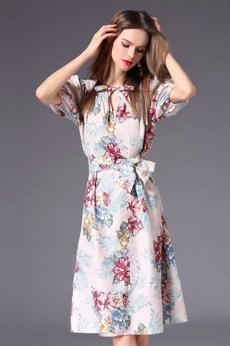 Floral Print Dress W/ Belt