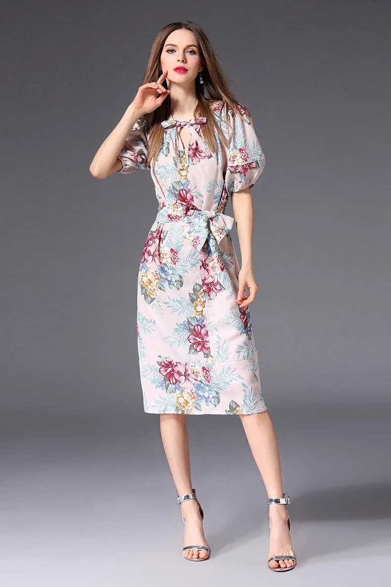 Floral Print Dress W/ Belt