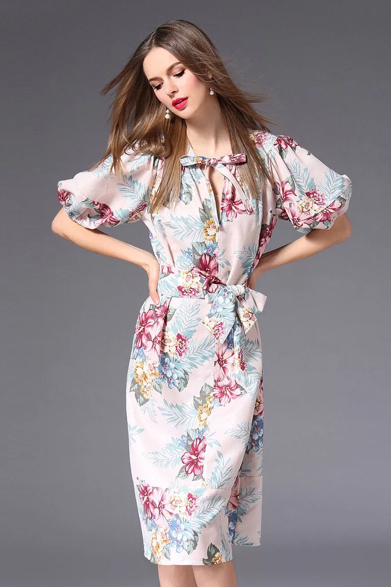 Floral Print Dress W/ Belt