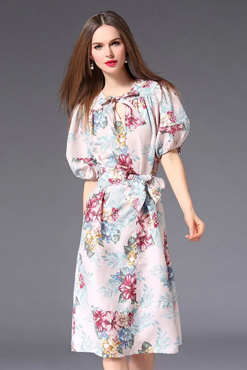 Floral Print Dress W/ Belt