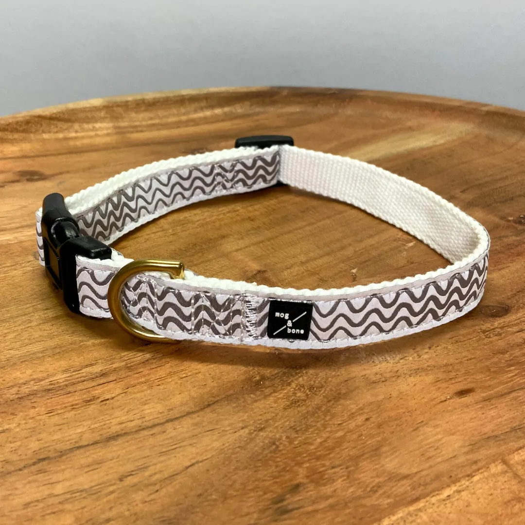 Hemp Dog Collar - Mocha Wave Print