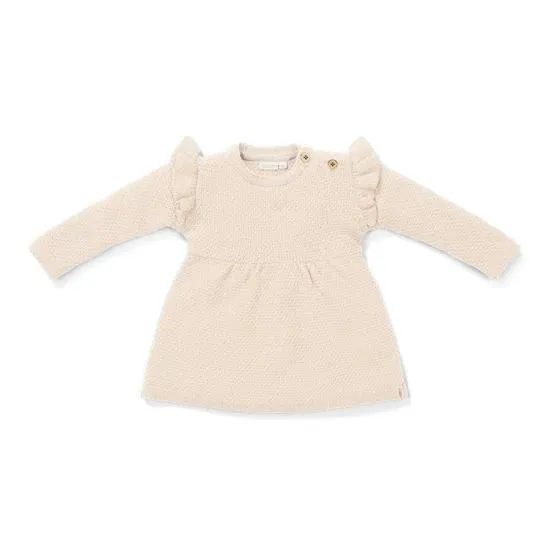 LD Knitted Dress Long Sleeve Ruffle Sand