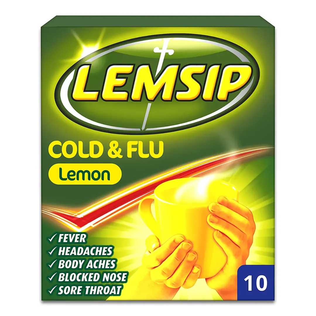 Lemsip Original Strength Cold   Flu Lemon Hot Drink 10 sachets (P)