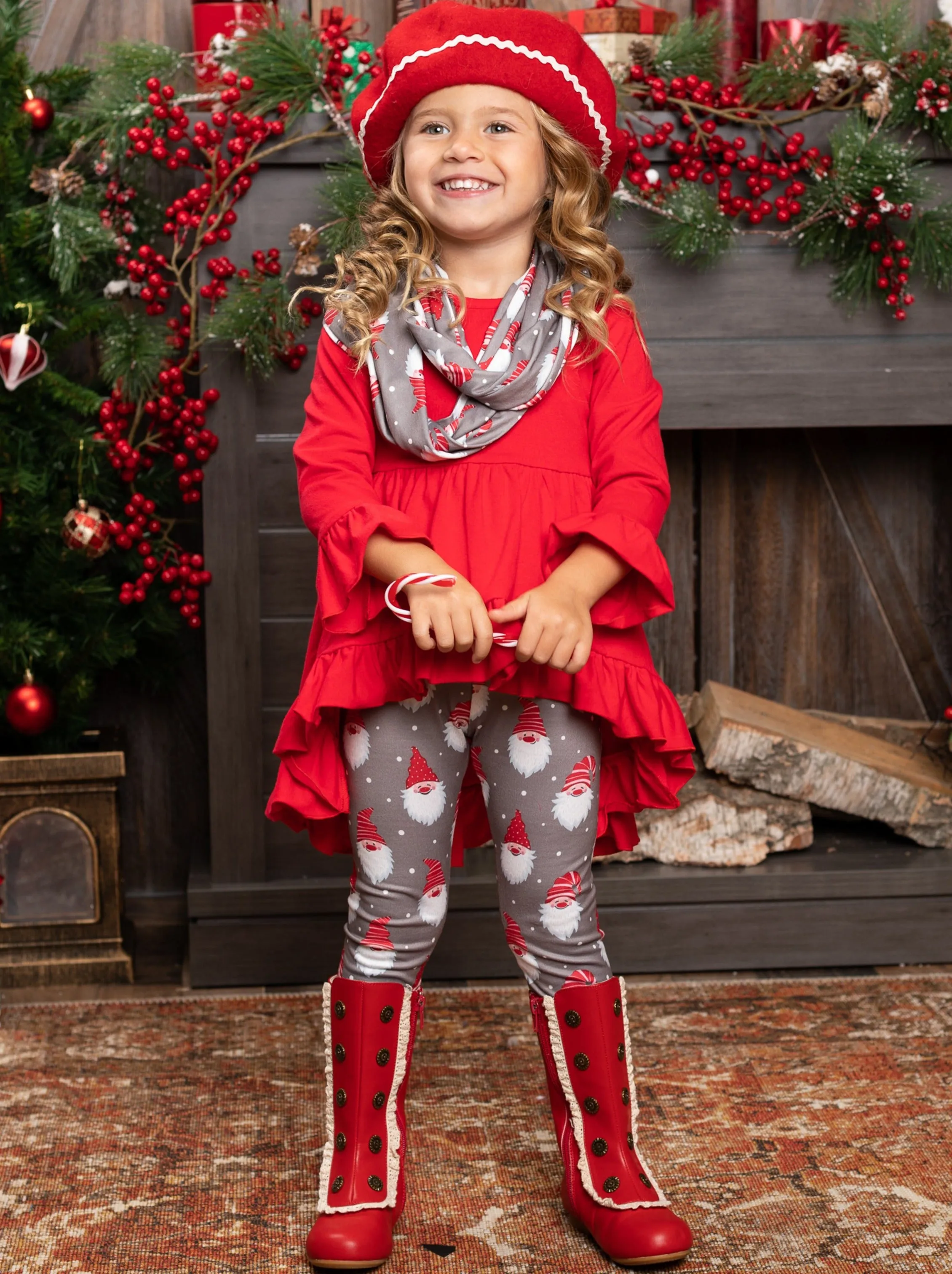 Let's Take an Elfie Hi-Lo Tunic, Scarf, And Legging Set