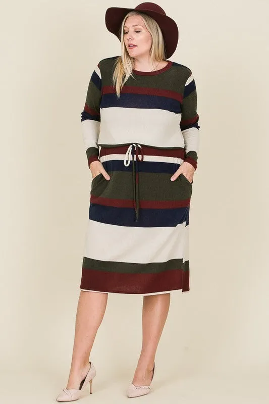 Lora Bold Stripe Dress in Mustard PLUS