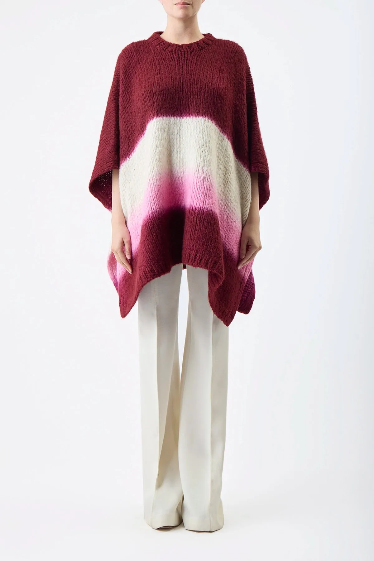 Lyla Knit Ponco in Dip Dye Bordeaux Multi Welfat Cashmere