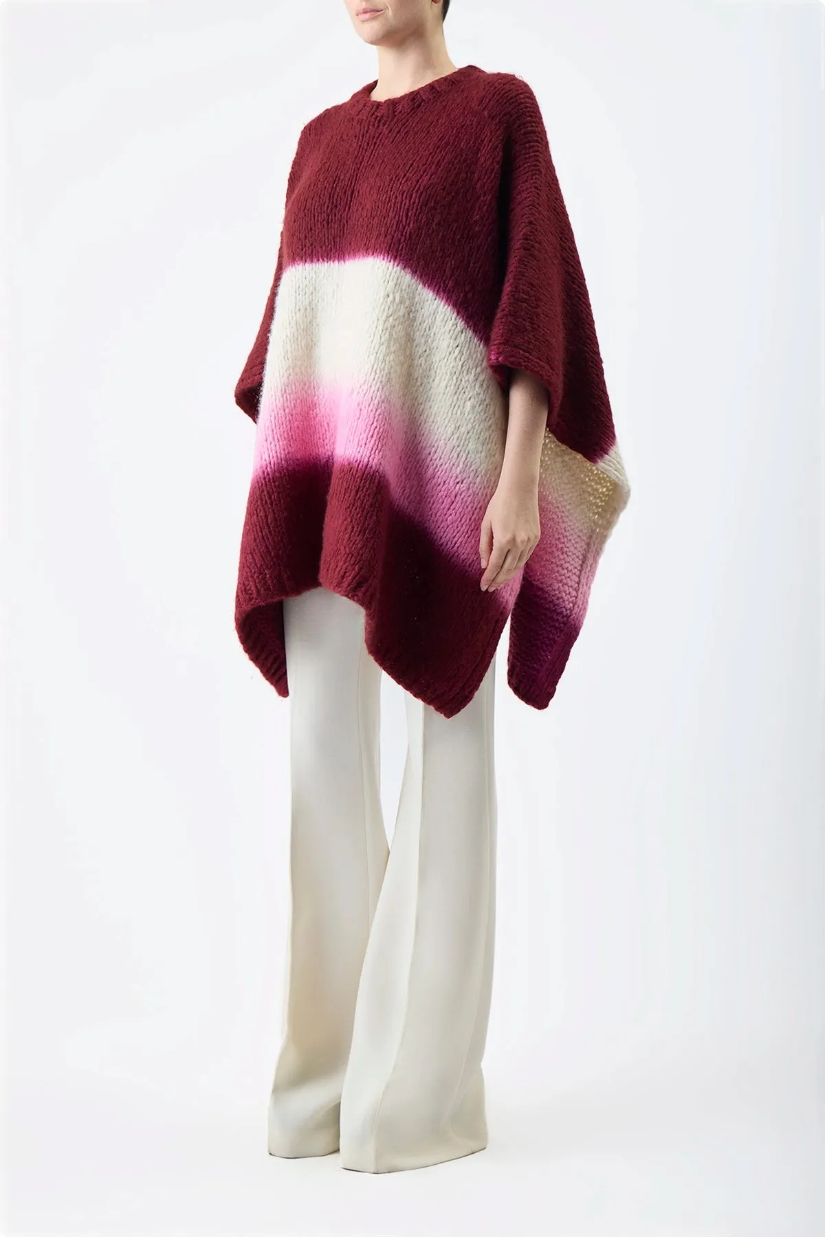 Lyla Knit Ponco in Dip Dye Bordeaux Multi Welfat Cashmere