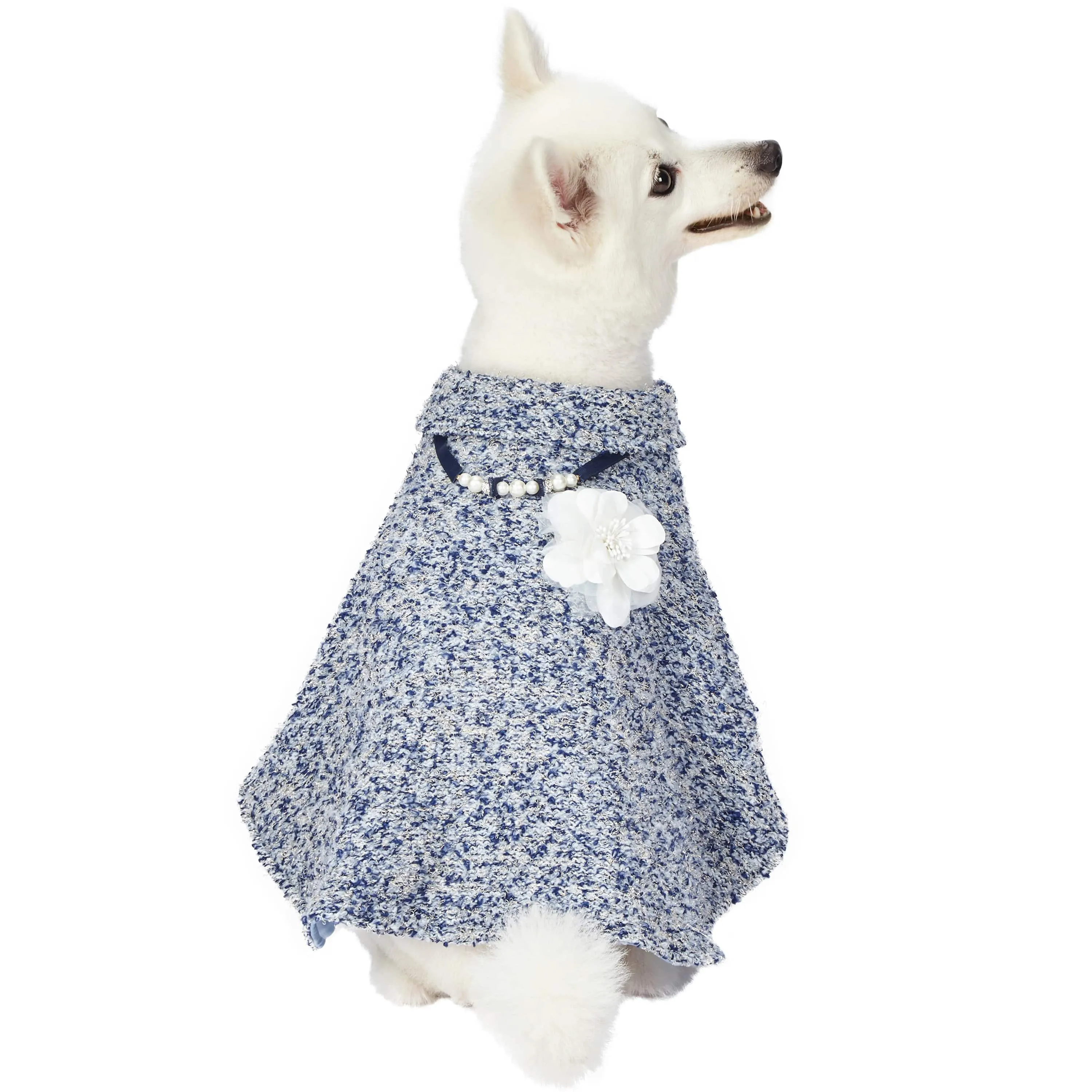 Marled Dog Poncho with Necklace & Flower