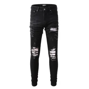 Men's Black Camo Patch Premium Stretch Denim Jeans