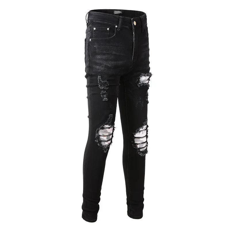 Men's Black Camo Patch Premium Stretch Denim Jeans