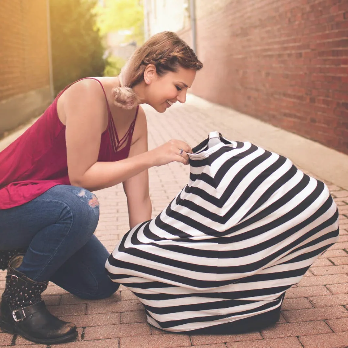 Mom Boss 4-in-1 Multi-Use Nursing & Shopping Cover - Gray Chevron