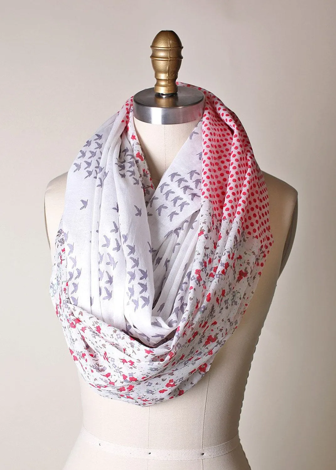 Nora Mixed Floral Birds Polka Infinity Scarf