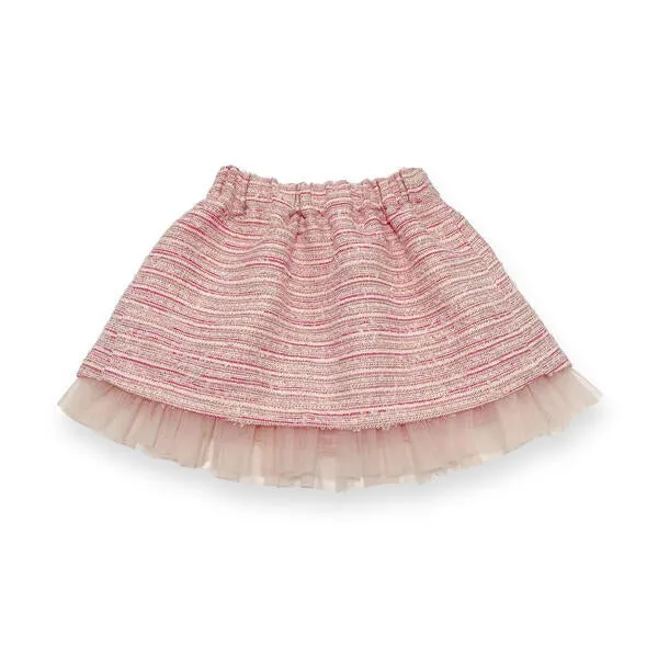 Organza Trim Tweed Skirt -pink