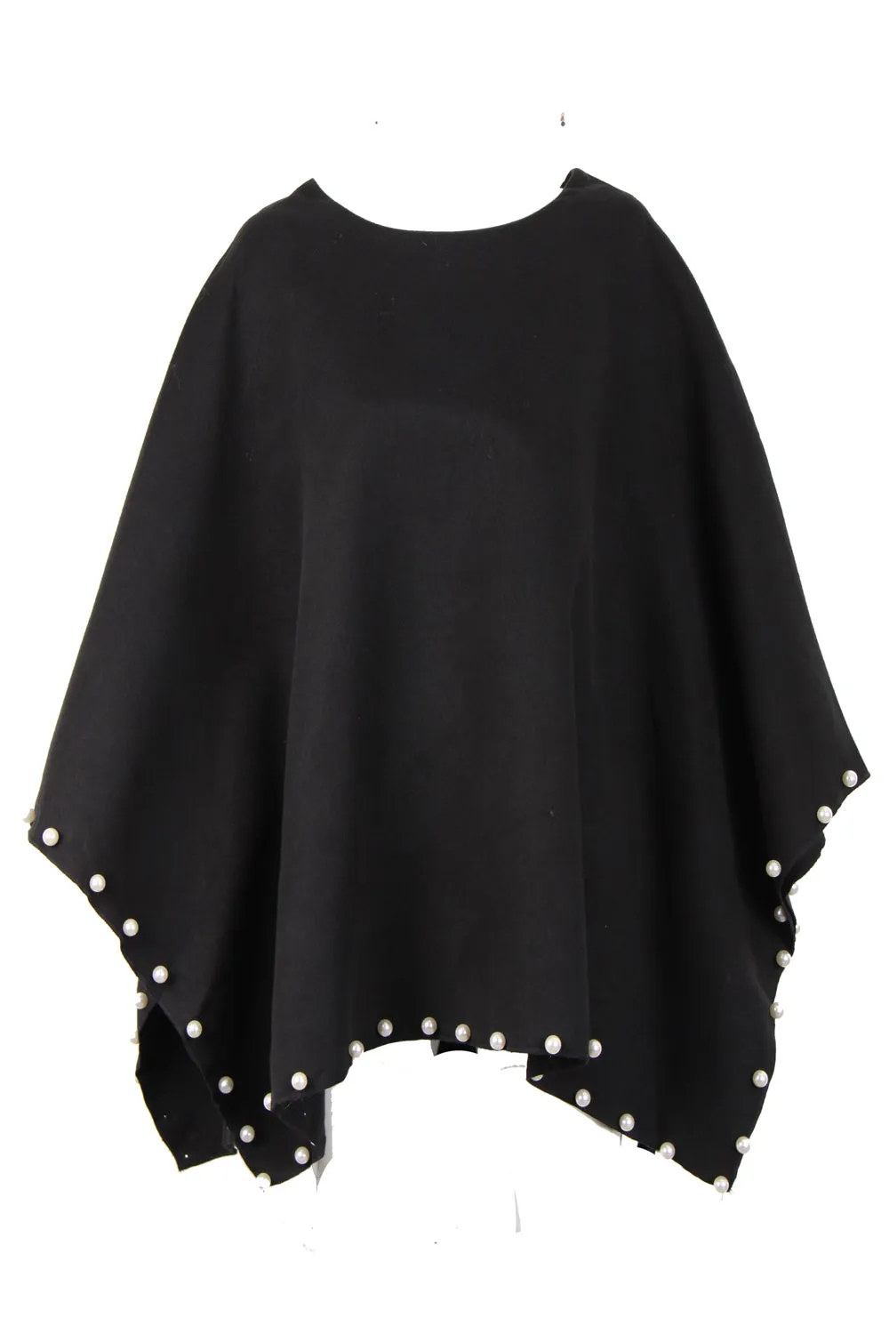 Oversized Felt Pull Over Poncho with Pearl Detail